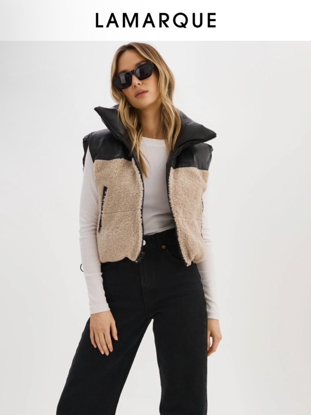 Lamarque Reversible Leather/Sherpa Puffer Vest